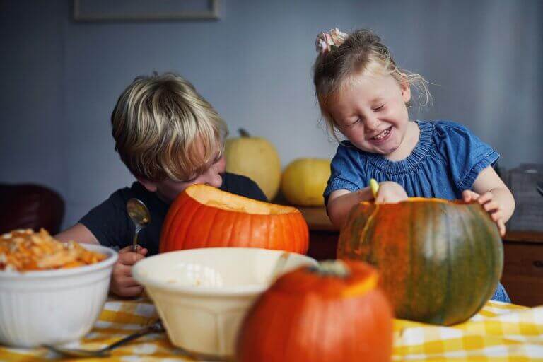 Kids Carving Pumpkins